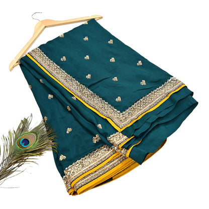 Rare Vintage Bottle Green Pure Silk Saree Zardozi Hand Embroidered Designer Sabyasachi Sari 5.5 Yard Bollywood Party Wear