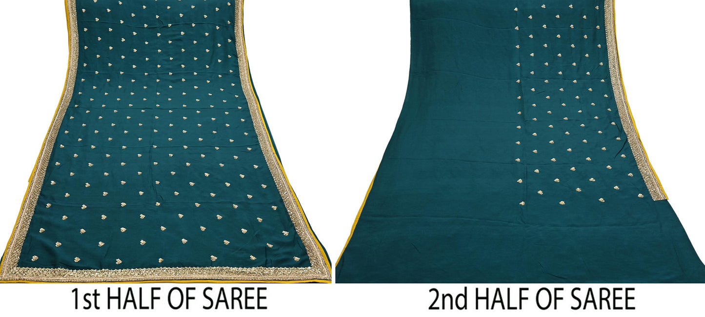 Rare Vintage Bottle Green Pure Silk Saree Zardozi Hand Embroidered Designer Sabyasachi Sari 5.5 Yard Bollywood Party Wear