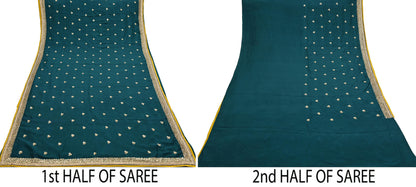 Rare Vintage Bottle Green Pure Silk Saree Zardozi Hand Embroidered Designer Sabyasachi Sari 5.5 Yard Bollywood Party Wear