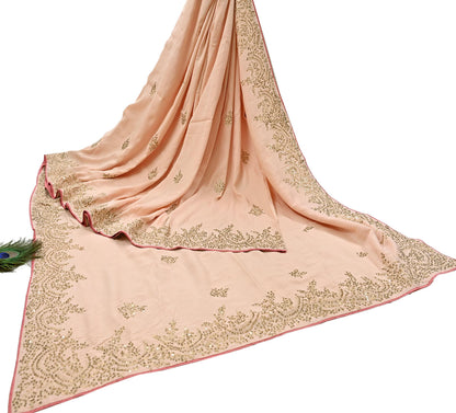 Rare Vintage Peach Pure Silk Saree Zardozi Hand Embroidered Designer Sabyasachi Sari 6 Yard Bollywood Party Wear