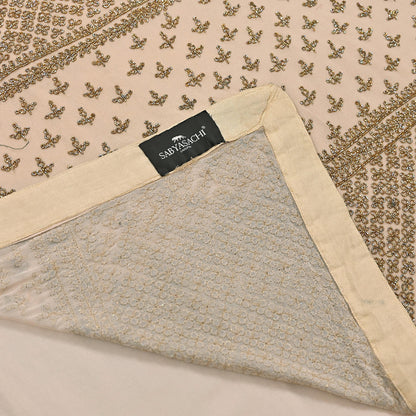 Rare Vintage Beige Pure Georgette Silk Saree Hand Embroidered Designer Sabyasachi Sari 6 Yard Bollywood Party Wear with Blouse Fabric