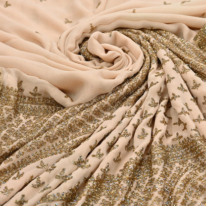 Rare Vintage Beige Pure Georgette Silk Saree Hand Embroidered Designer Sabyasachi Sari 6 Yard Bollywood Party Wear with Blouse Fabric