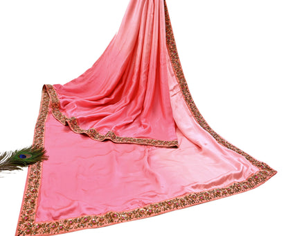 Rare Peach Pure Satin Silk Saree Zardozi Hand Embroidered Designer Sabyasachi Sari 5.5 Yard Bollywood Party Wear
