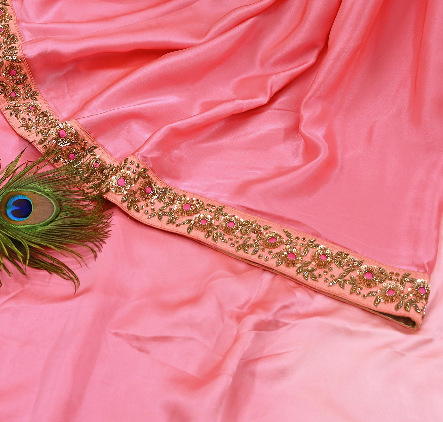 Rare Peach Pure Satin Silk Saree Zardozi Hand Embroidered Designer Sabyasachi Sari 5.5 Yard Bollywood Party Wear