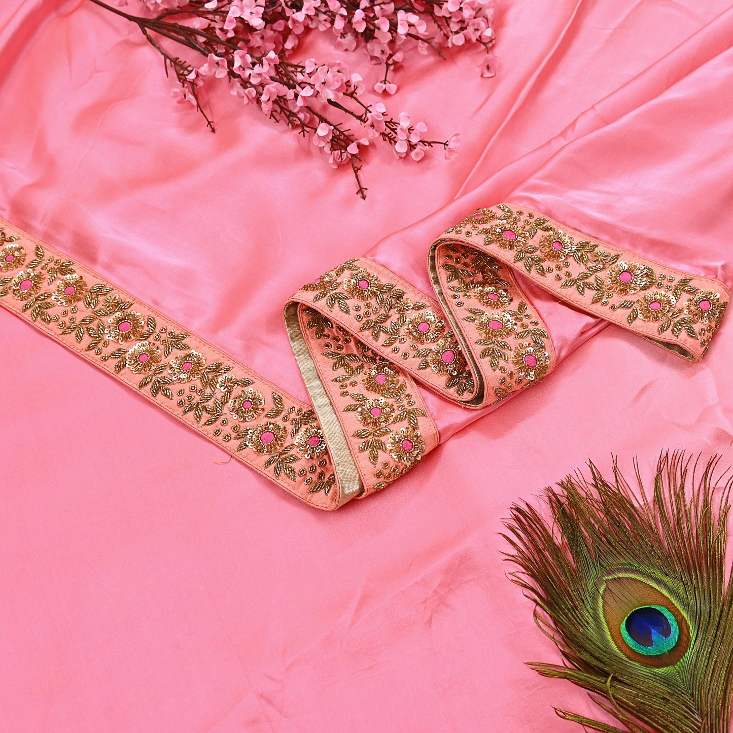Rare Peach Pure Satin Silk Saree Zardozi Hand Embroidered Designer Sabyasachi Sari 5.5 Yard Bollywood Party Wear