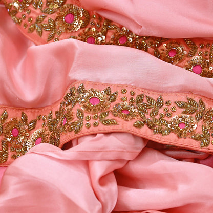 Rare Peach Pure Satin Silk Saree Zardozi Hand Embroidered Designer Sabyasachi Sari 5.5 Yard Bollywood Party Wear