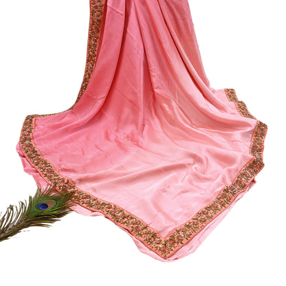 Rare Peach Pure Satin Silk Saree Zardozi Hand Embroidered Designer Sabyasachi Sari 5.5 Yard Bollywood Party Wear