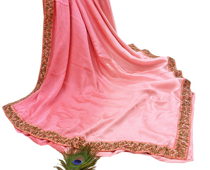 Rare Peach Pure Satin Silk Saree Zardozi Hand Embroidered Designer Sabyasachi Sari 5.5 Yard Bollywood Party Wear
