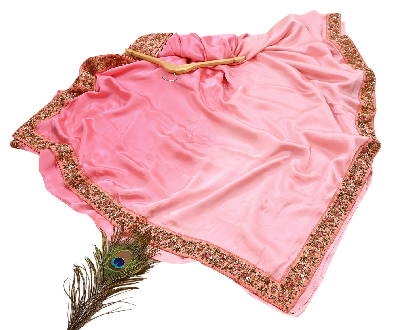 Rare Peach Pure Satin Silk Saree Zardozi Hand Embroidered Designer Sabyasachi Sari 5.5 Yard Bollywood Party Wear