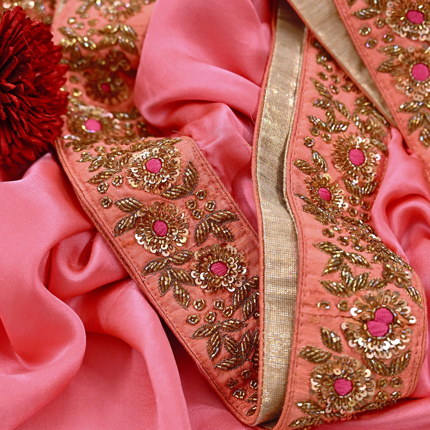 Rare Peach Pure Satin Silk Saree Zardozi Hand Embroidered Designer Sabyasachi Sari 5.5 Yard Bollywood Party Wear