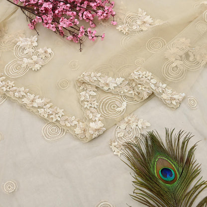 Rare Ivory Net Saree Hand Embroidered Designer Anamika Khanna Sari 6 Yard Bollywood Party Wear
