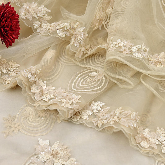 Rare Ivory Net Saree Hand Embroidered Designer Anamika Khanna Sari 6 Yard Bollywood Party Wear