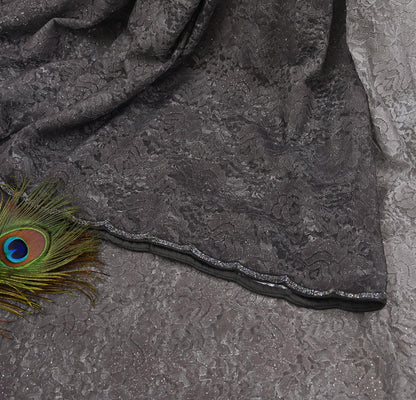 Vintage Gray Net Saree Heavy Hand Embroidery 5.5 Yards Soft Mesh Fabric Ideal for Crafting Wedding Wear Bollywood sarees