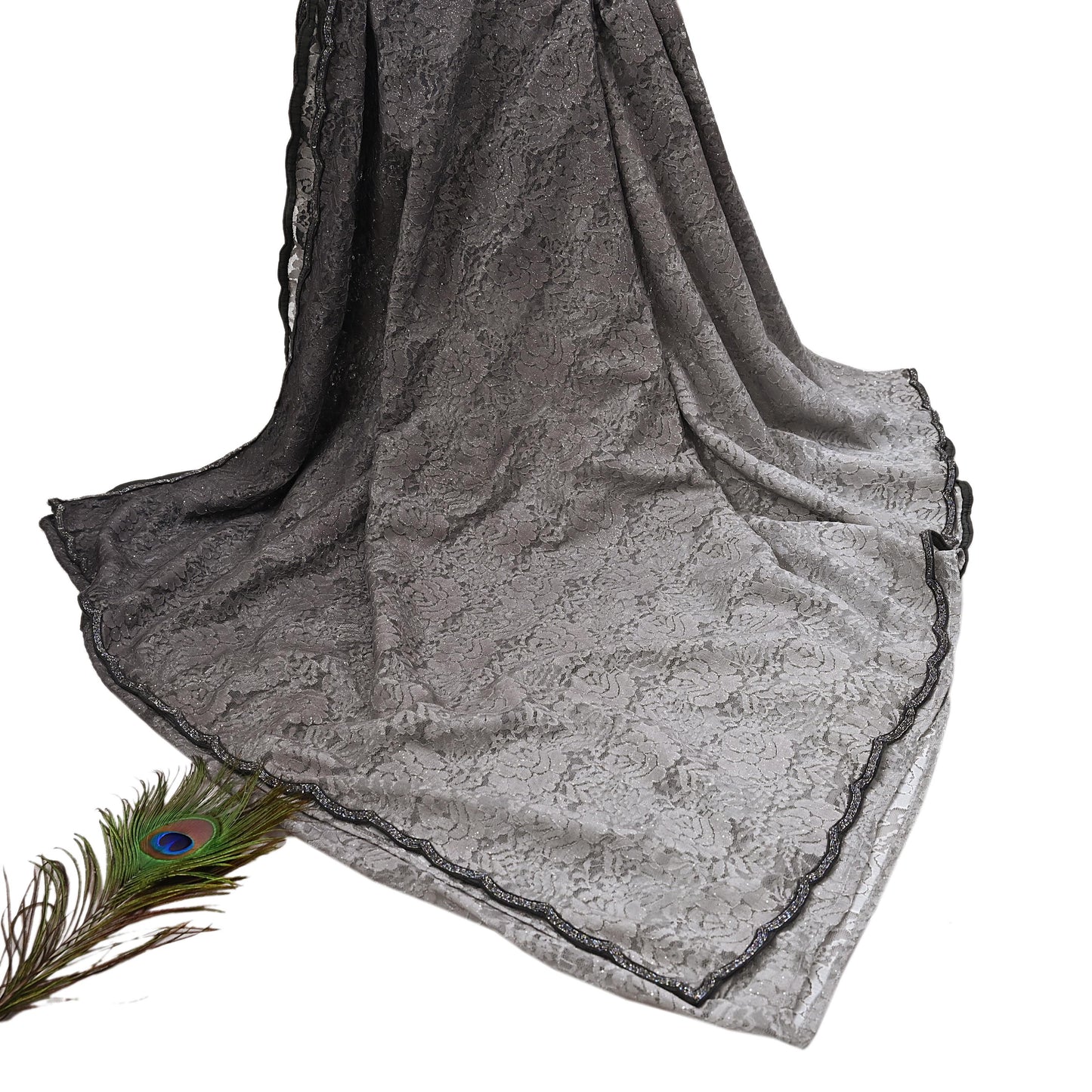 Vintage Gray Net Saree Heavy Hand Embroidery 5.5 Yards Soft Mesh Fabric Ideal for Crafting Wedding Wear Bollywood sarees