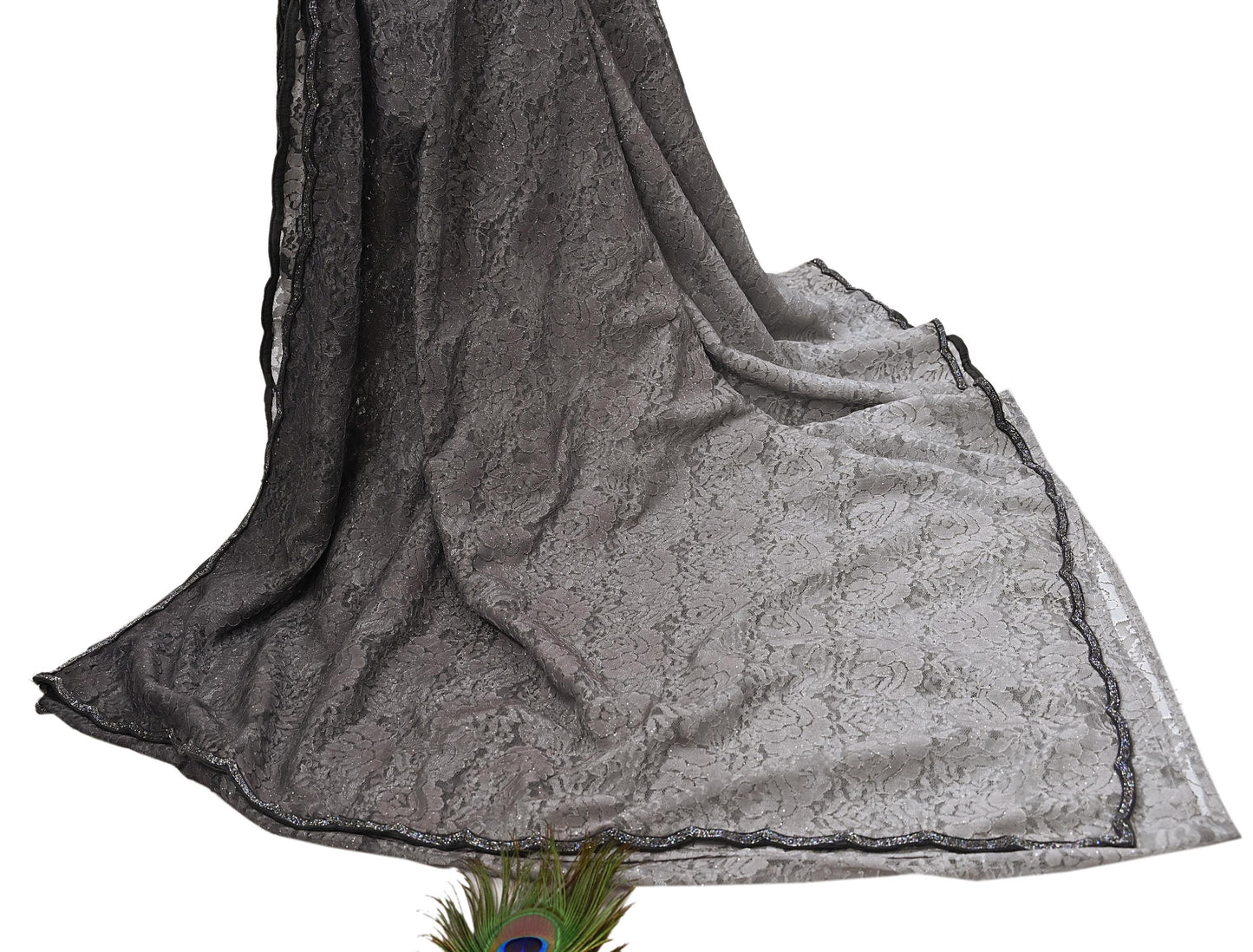 Vintage Gray Net Saree Heavy Hand Embroidery 5.5 Yards Soft Mesh Fabric Ideal for Crafting Wedding Wear Bollywood sarees