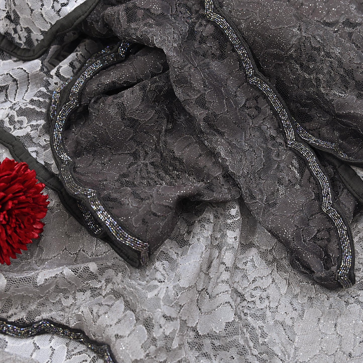 Vintage Gray Net Saree Heavy Hand Embroidery 5.5 Yards Soft Mesh Fabric Ideal for Crafting Wedding Wear Bollywood sarees
