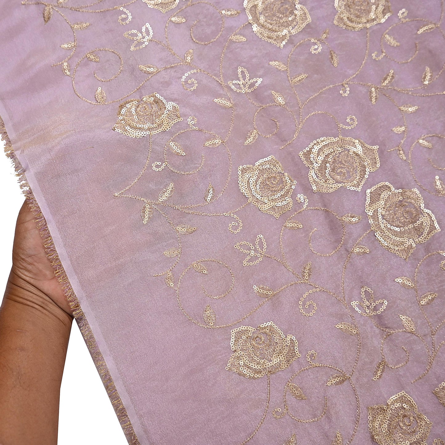 Indian new Purple Georgette silk Embroidered Design Fabric glass beaded zari sequins Crafting Quilting Dress making Crafting