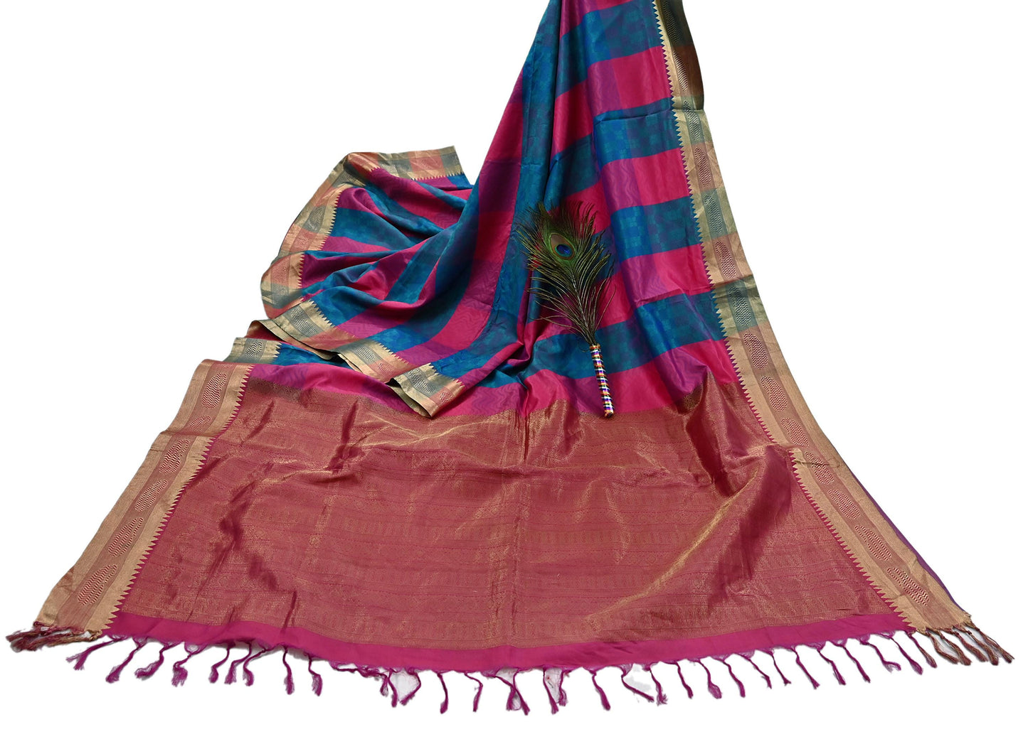 Indian Vintage Heavy Pink & Green Kanjivaram Saree 100% Pure Silk Zari 5Yd Floral Crafting Dress making Crafting Quilting Bollywood Saree
