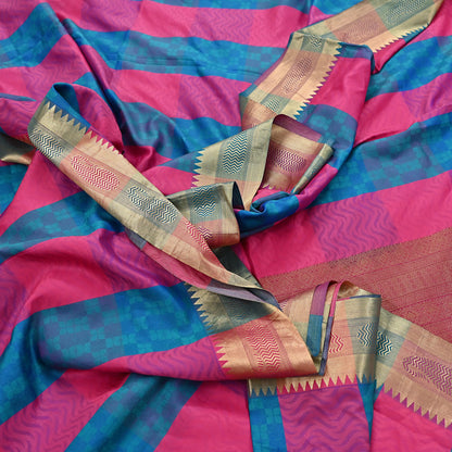 Indian Vintage Heavy Pink & Green Kanjivaram Saree 100% Pure Silk Zari 5Yd Floral Crafting Dress making Crafting Quilting Bollywood Saree