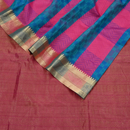 Indian Vintage Heavy Pink & Green Kanjivaram Saree 100% Pure Silk Zari 5Yd Floral Crafting Dress making Crafting Quilting Bollywood Saree
