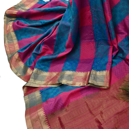 Indian Vintage Heavy Pink & Green Kanjivaram Saree 100% Pure Silk Zari 5Yd Floral Crafting Dress making Crafting Quilting Bollywood Saree
