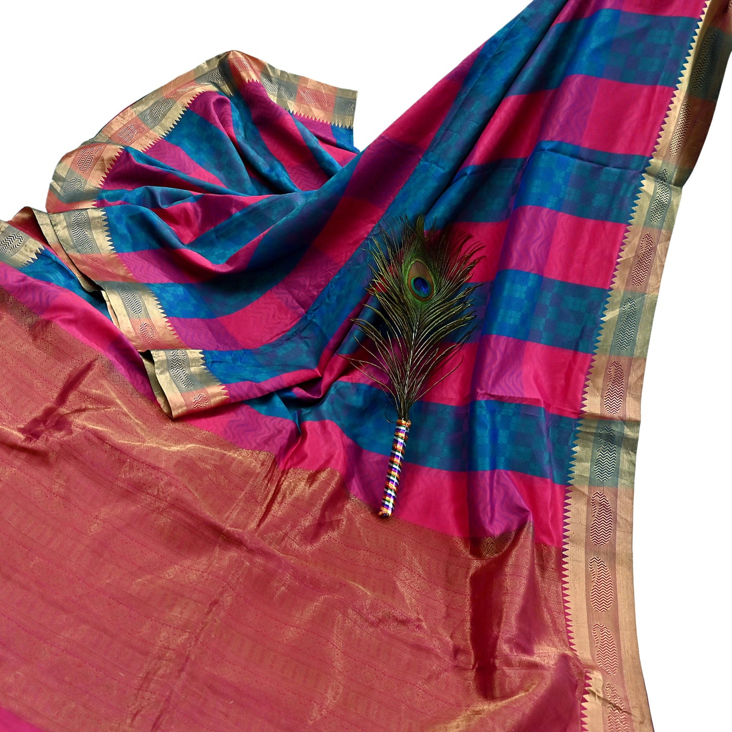 Indian Vintage Heavy Pink & Green Kanjivaram Saree 100% Pure Silk Zari 5Yd Floral Crafting Dress making Crafting Quilting Bollywood Saree