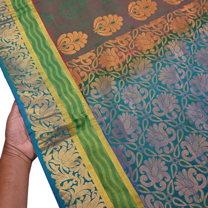 Indian Vintage Heavy Blue, Green & maroon Kanjivaram Saree 100% Pure Silk Zari 5Yd Floral Dress making Crafting Quilting Bollywood Saree