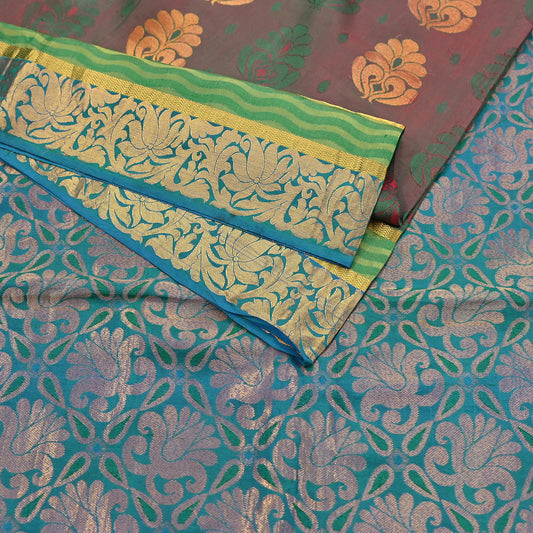 Indian Vintage Heavy Blue, Green & maroon Kanjivaram Saree 100% Pure Silk Zari 5Yd Floral Dress making Crafting Quilting Bollywood Saree