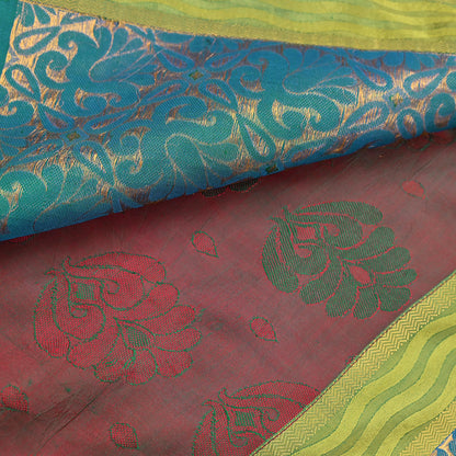 Indian Vintage Heavy Blue, Green & maroon Kanjivaram Saree 100% Pure Silk Zari 5Yd Floral Dress making Crafting Quilting Bollywood Saree