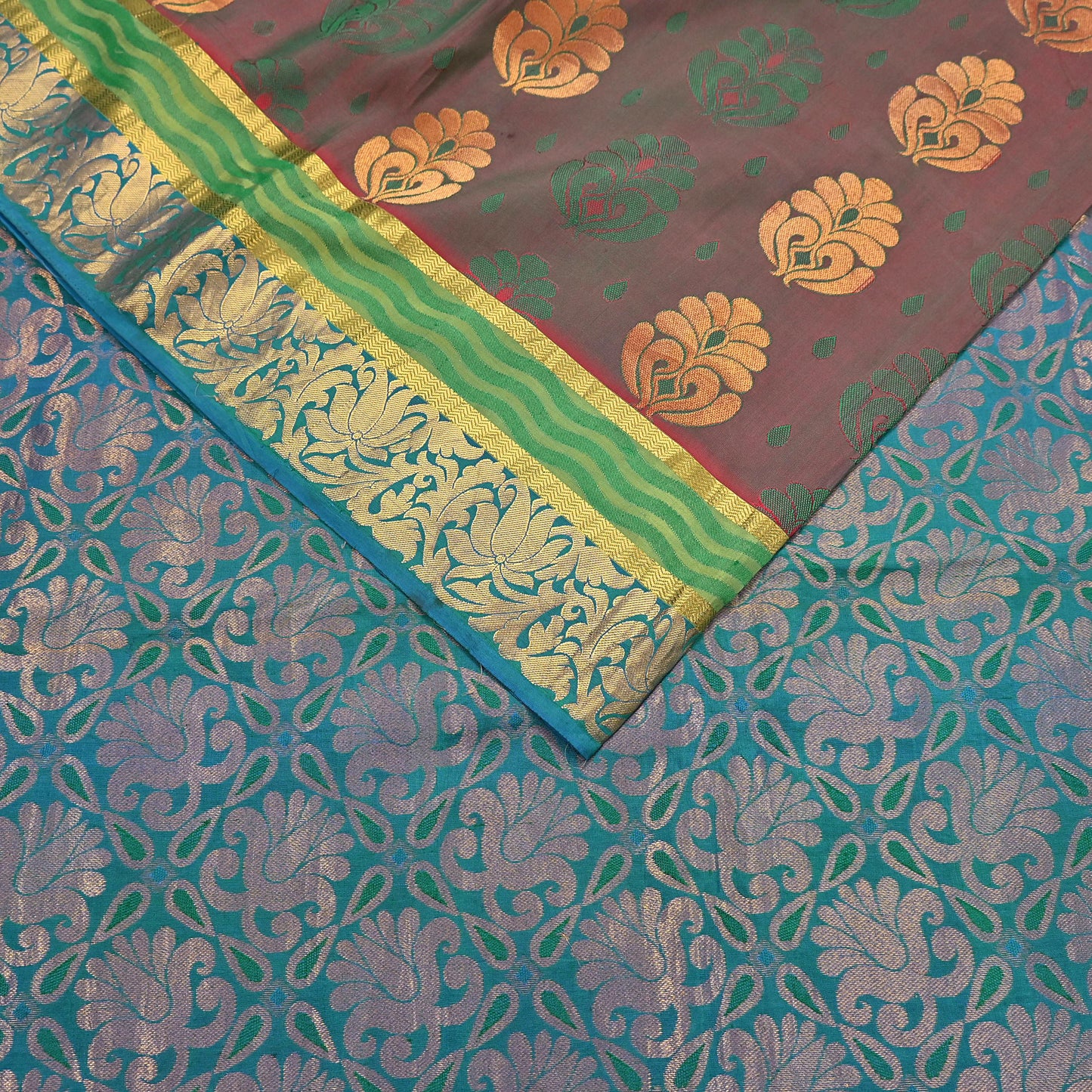 Indian Vintage Heavy Blue, Green & maroon Kanjivaram Saree 100% Pure Silk Zari 5Yd Floral Dress making Crafting Quilting Bollywood Saree