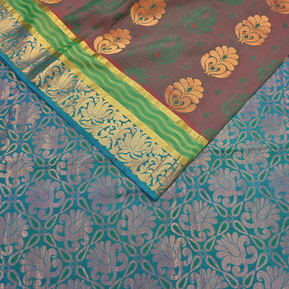 Indian Vintage Heavy Blue, Green & maroon Kanjivaram Saree 100% Pure Silk Zari 5Yd Floral Dress making Crafting Quilting Bollywood Saree