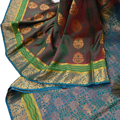 Indian Vintage Heavy Blue, Green & maroon Kanjivaram Saree 100% Pure Silk Zari 5Yd Floral Dress making Crafting Quilting Bollywood Saree