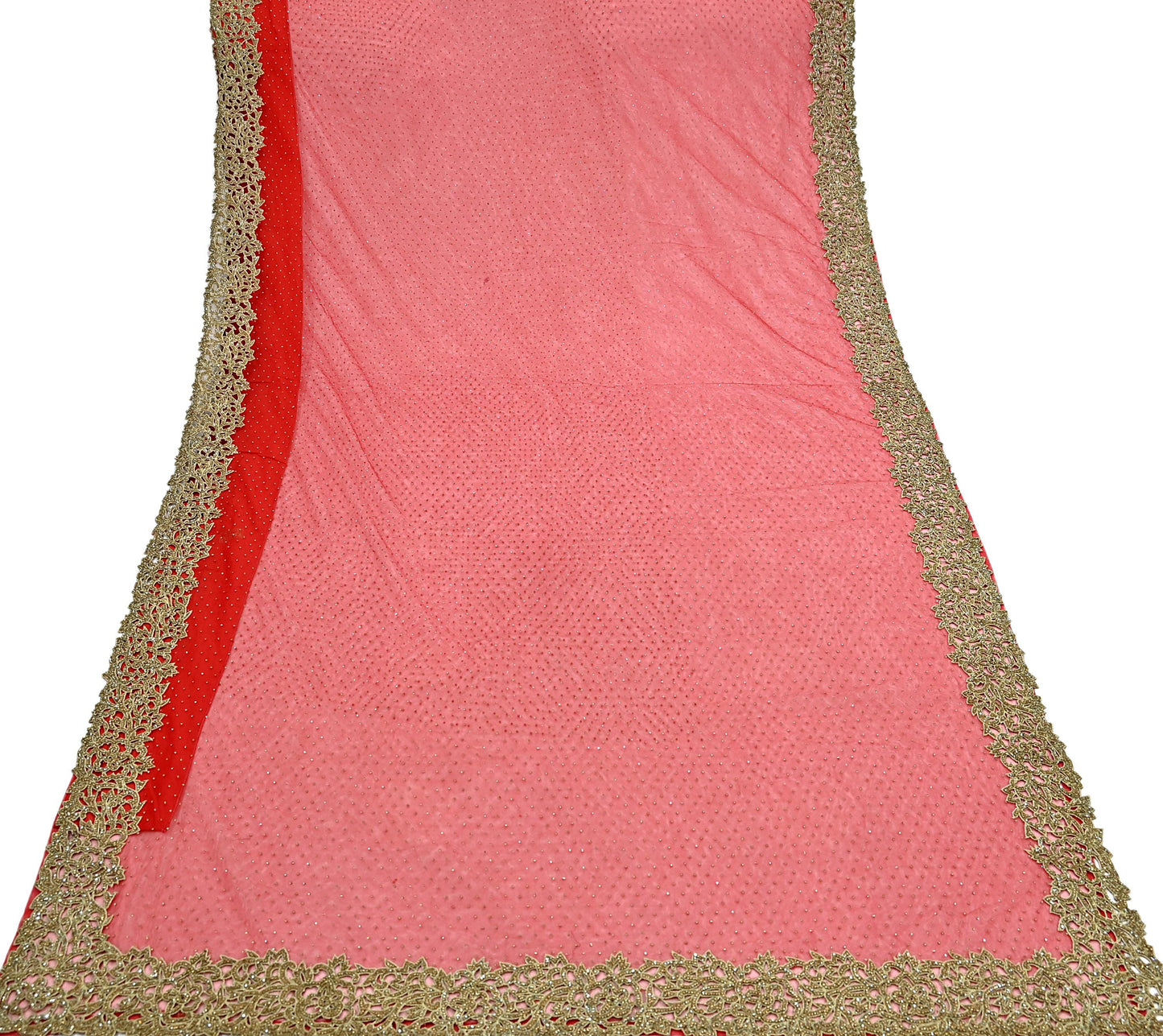 Indian Vintage Sari Red Net/Mesh Hand Embroidered Sarees Ethnic Craft Fabric 5Yd Sewing Soft Wedding Sarees Dress making Crafting