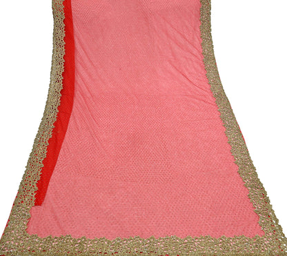 Indian Vintage Sari Red Net/Mesh Hand Embroidered Sarees Ethnic Craft Fabric 5Yd Sewing Soft Wedding Sarees Dress making Crafting