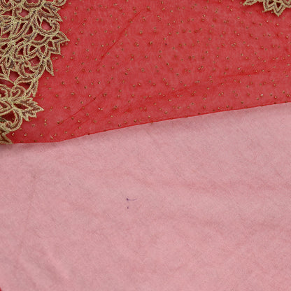 Indian Vintage Sari Red Net/Mesh Hand Embroidered Sarees Ethnic Craft Fabric 5Yd Sewing Soft Wedding Sarees Dress making Crafting