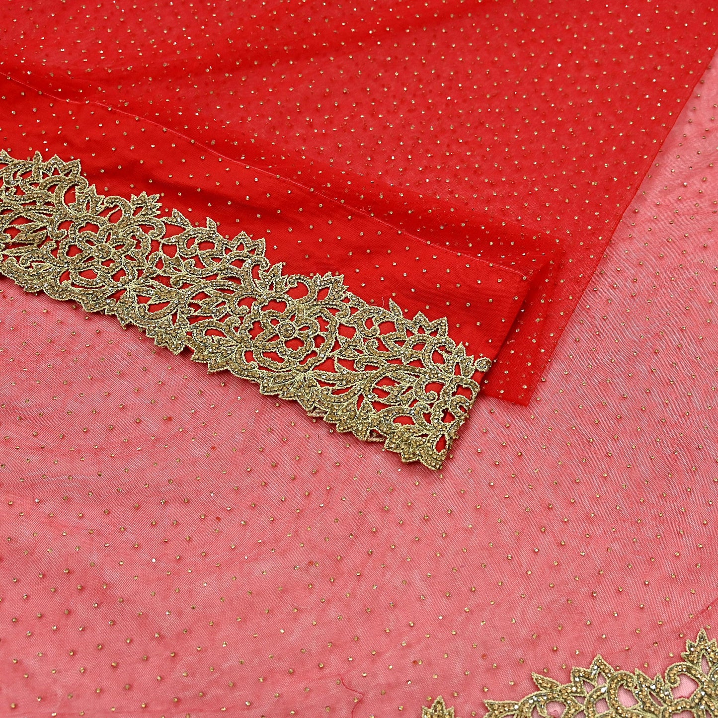 Indian Vintage Sari Red Net/Mesh Hand Embroidered Sarees Ethnic Craft Fabric 5Yd Sewing Soft Wedding Sarees Dress making Crafting