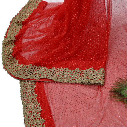 Indian Vintage Sari Red Net/Mesh Hand Embroidered Sarees Ethnic Craft Fabric 5Yd Sewing Soft Wedding Sarees Dress making Crafting