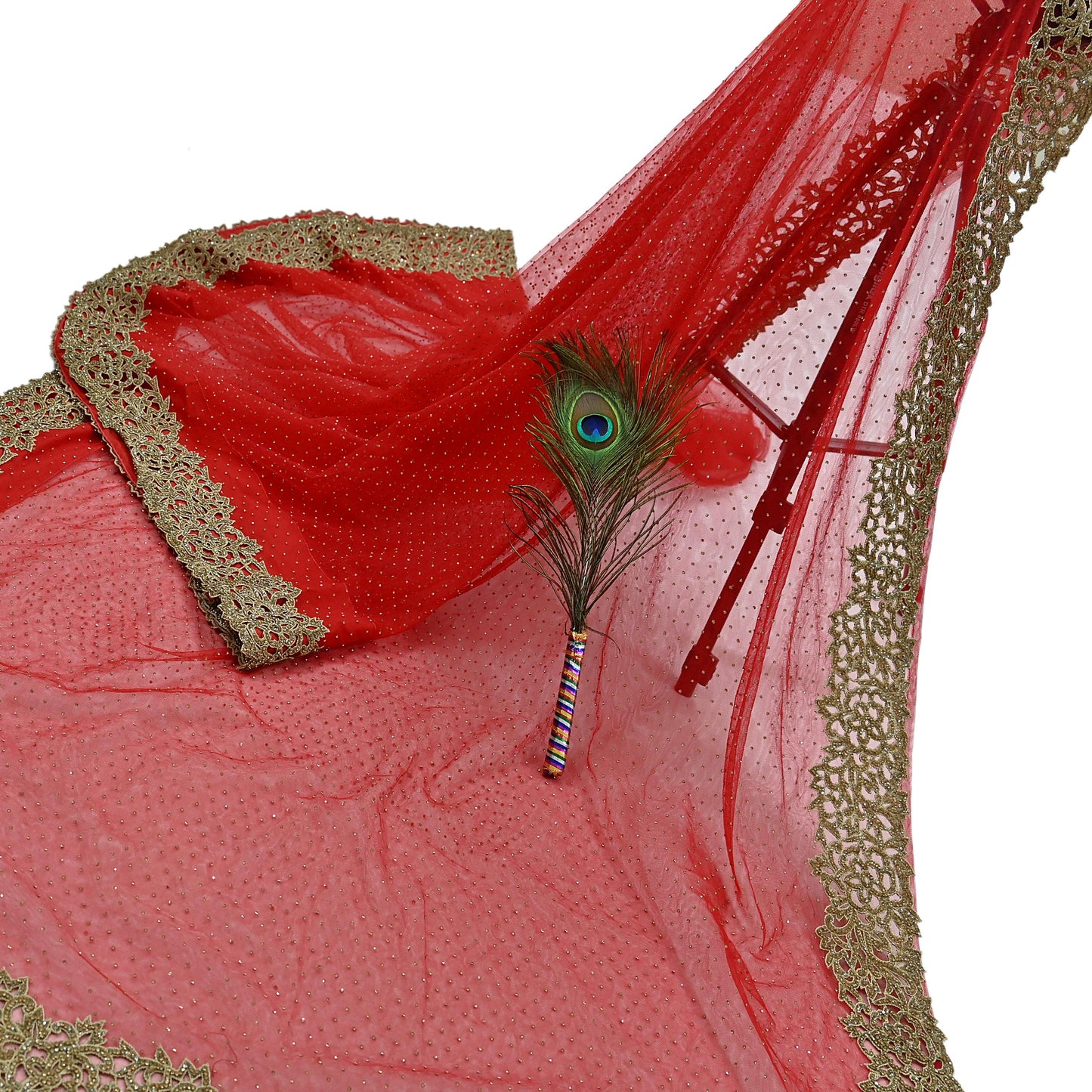 Indian Vintage Sari Red Net/Mesh Hand Embroidered Sarees Ethnic Craft Fabric 5Yd Sewing Soft Wedding Sarees Dress making Crafting
