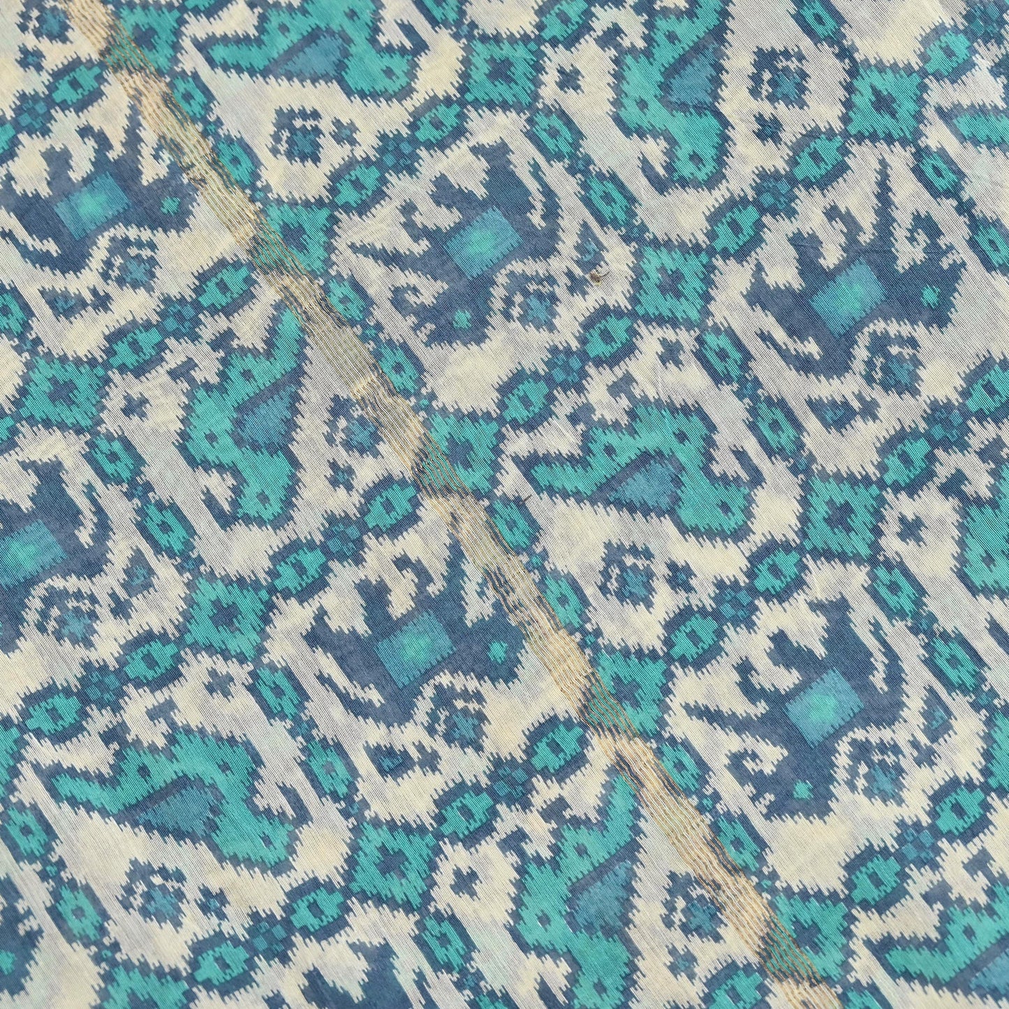 Indian Vintage Dupatta Ivory & Blue Long Stole Block Print Pure Chanderi Silk Scarves Veil Zari Wrap Hijab