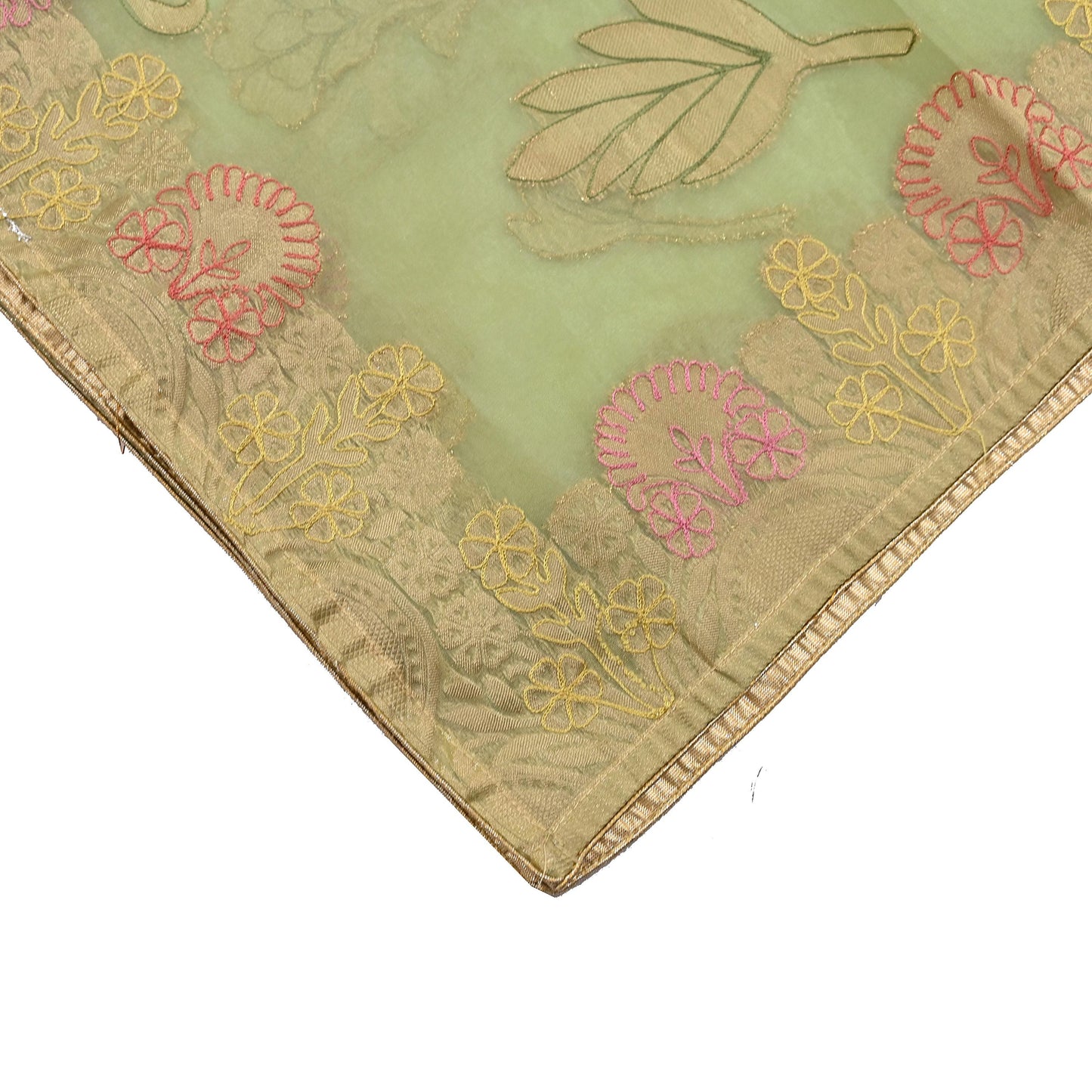 Indian Vintage Pista Green Dupatta Pure Organza Silk Long Stole Embroidered Scarves Veil Soft Floral Design Wrap Boho Party wear