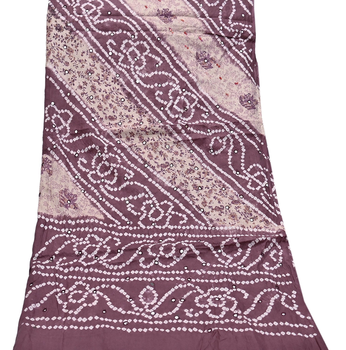 Women Indian Vintage Beige & Brown Dupatta Long Stole Pure silk Bandhani Dupatta Veil Scarves soft Boho Wrap