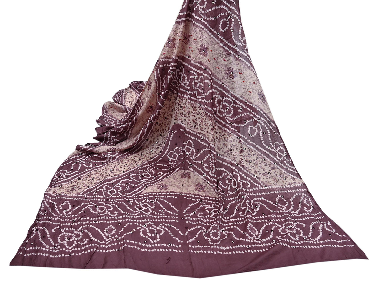 Women Indian Vintage Beige & Brown Dupatta Long Stole Pure silk Bandhani Dupatta Veil Scarves soft Boho Wrap