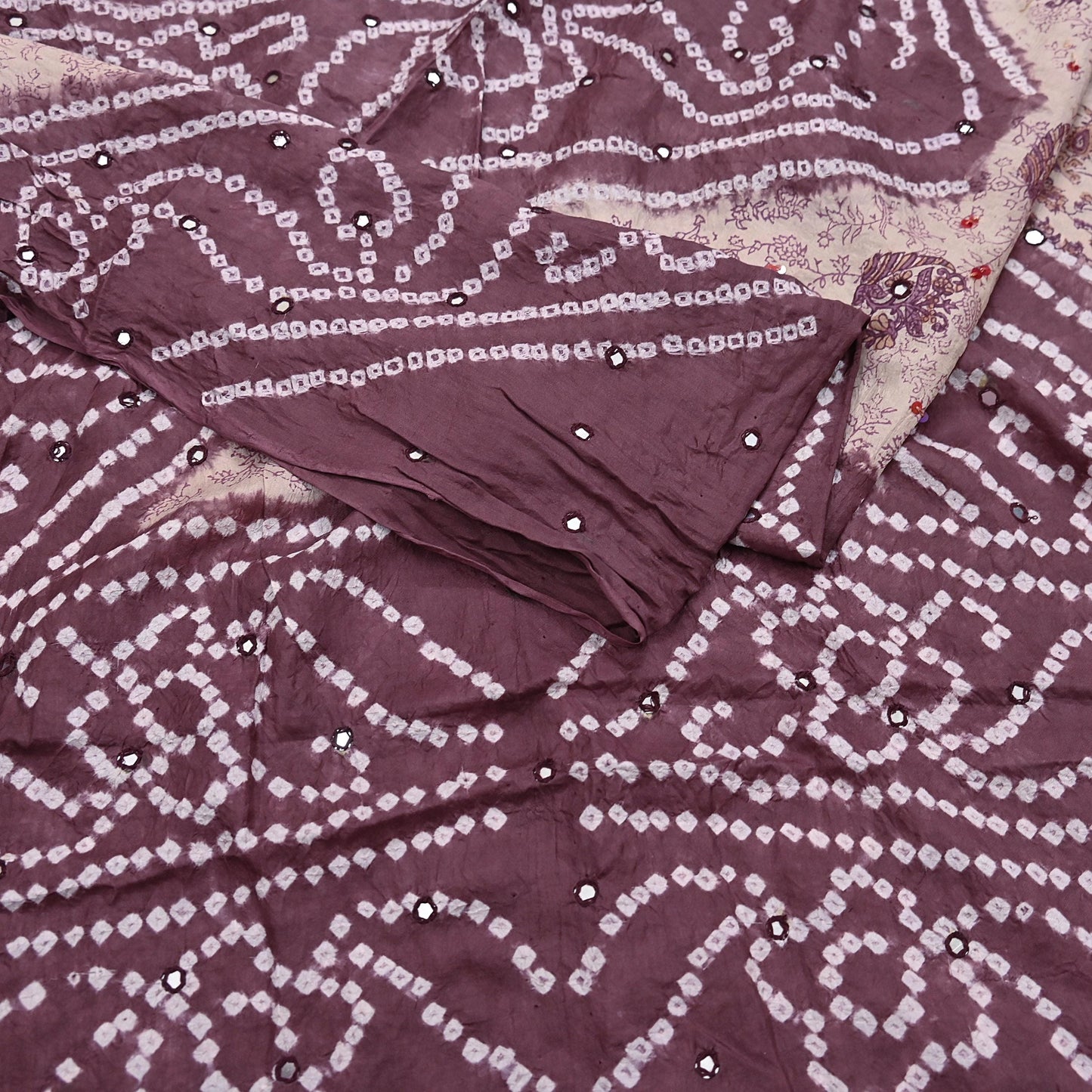 Women Indian Vintage Beige & Brown Dupatta Long Stole Pure silk Bandhani Dupatta Veil Scarves soft Boho Wrap