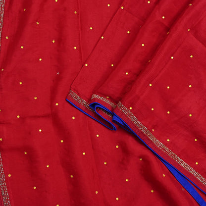 Indian Vintage Red Dupatta Long Stole Pure Silk Hand Embroidered Scarves Veil Scarf Wrap Hippie Boho
