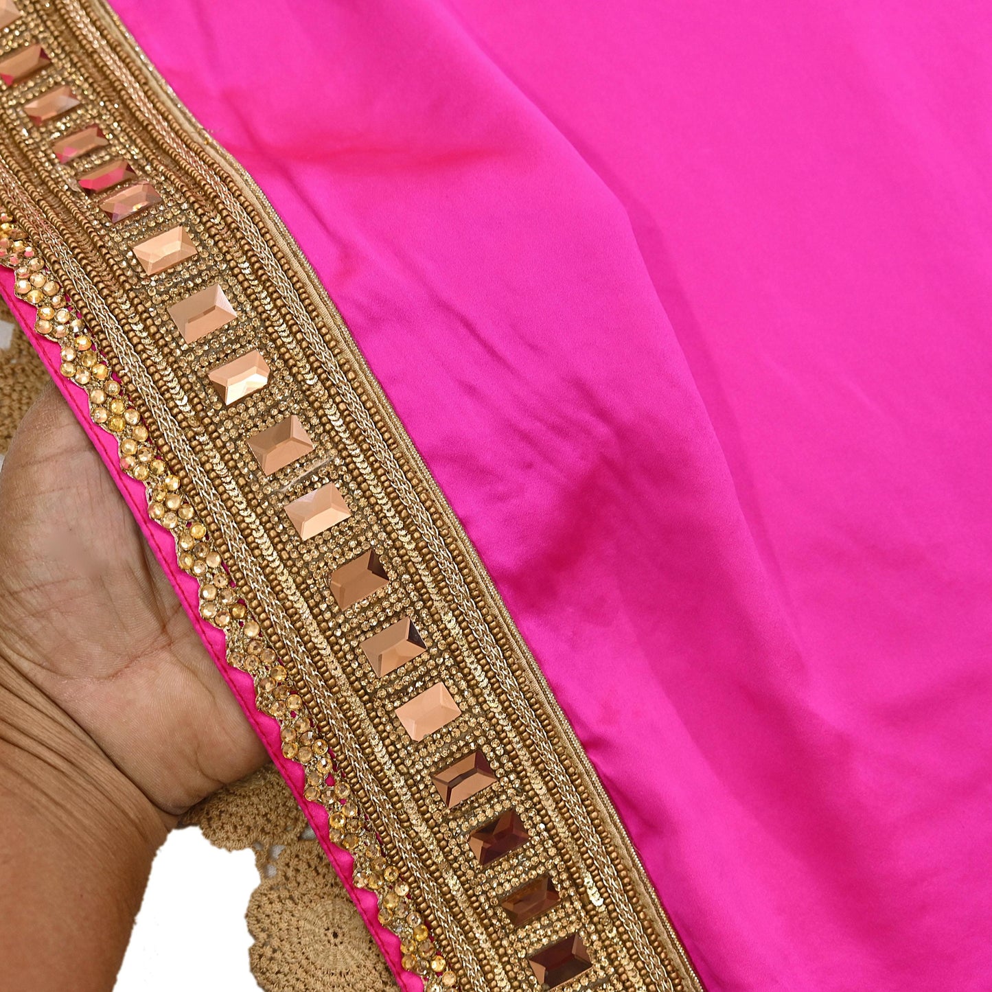 Rare Vintage Pink Golden Net & Pure Satin Silk Saree Heavy Hand Embroidery 6 Yards Wedding Wear Bollywood sarees