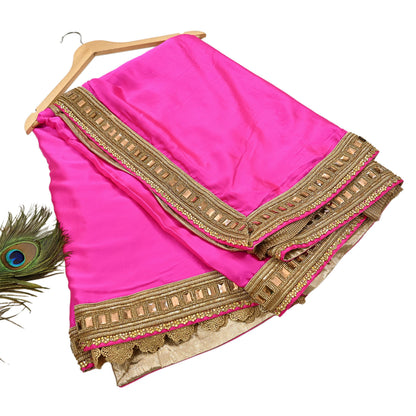 Rare Vintage Pink Golden Net & Pure Satin Silk Saree Heavy Hand Embroidery 6 Yards Wedding Wear Bollywood sarees