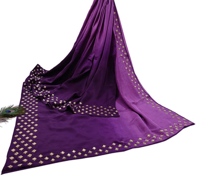 Rare Vintage Purple Pure Silk Saree Hand Embroidered Fabric 6 Yard Sari Bollywood Party Wear Ethnic Designer Saree