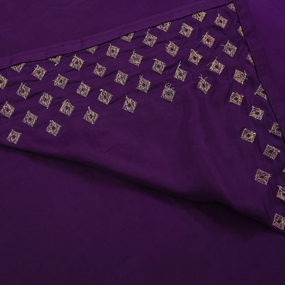 Rare Vintage Purple Pure Silk Saree Hand Embroidered Fabric 6 Yard Sari Bollywood Party Wear Ethnic Designer Saree
