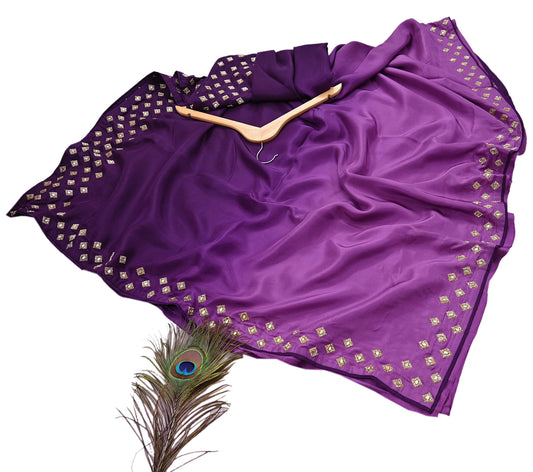 Rare Vintage Purple Pure Silk Saree Hand Embroidered Fabric 6 Yard Sari Bollywood Party Wear Ethnic Designer Saree