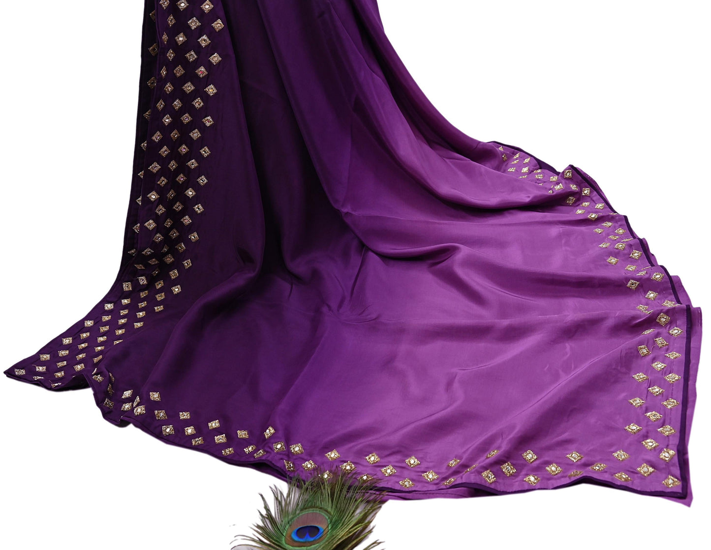Rare Vintage Purple Pure Silk Saree Hand Embroidered Fabric 6 Yard Sari Bollywood Party Wear Ethnic Designer Saree